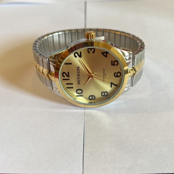 Men's MIYKON Number Dial Casual Stretch Band Gold & Silver Finish Fashion Watch - Picture 2 of 6
